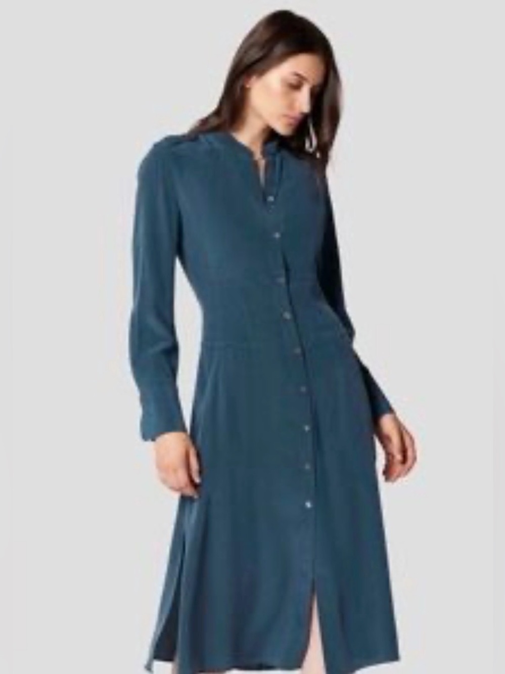 Equipment Dark Green Long-Sleeve Maxi Shirt Dress